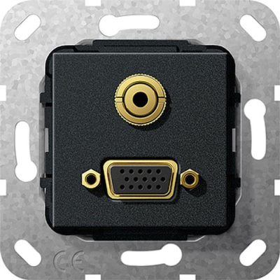 Разъем VGA + MiniJack разветвительный кабель Gira System-55 Черный матовый Gira System 55 565910Gira
