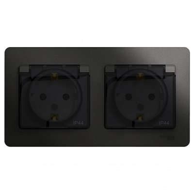 Розетка двойная с заземлением со шторками в сборе IP44 Systeme Electric Glossa Антрацит Systeme Electric Glossa GSL000747