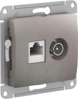 Розетка двойная ТВ + компьютерная RJ45 кат. 5Е механизм Systeme Electric Glossa Платина Systeme Electric Glossa GSL001289