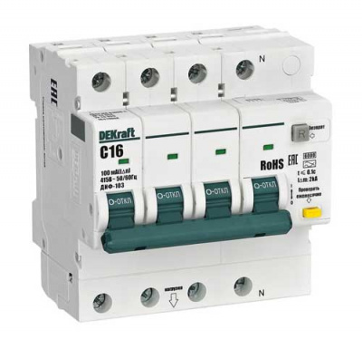 DEKraft ДИФ-103 Дифавтомат 3P+N 16А 100мА AC C 6кА DEKraft ДИФ-103 16410DEK