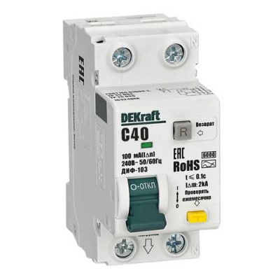 DEKraft ДИФ-103 Дифавтомат 1P+N 40А 100мА AC C 6кА DEKraft ДИФ-103 16324DEK