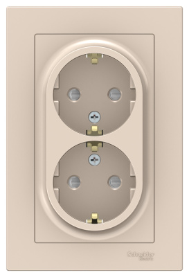 Розетка двойная с заземлением со шторками 16A в сборе Schneider Electric AtlasDesign Бежевый Systeme Electric AtlasDesign ATN000226