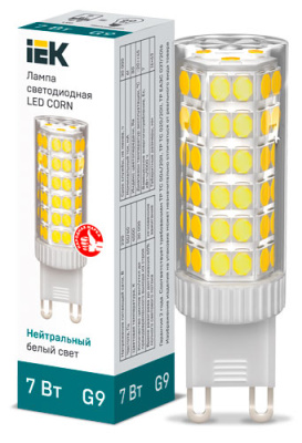 Лампа светодиодная капсульная CORN 7Вт 230В 4000К керамика G9 IEK IEK  LLE-CORN-7-230-40-G9