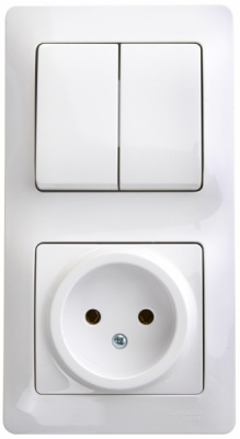 Блок: Розетка + 2-клавишный выключатель Systeme Electric Glossa Белый Systeme Electric Glossa GSL000172