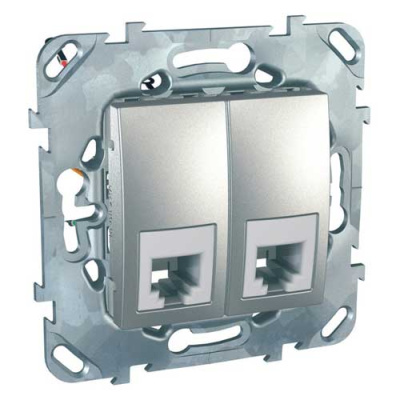 Розетка телефонная 2-ая RJ11 4 контакта Schneider Electric Unica Top Алюминий Schneider Electric Unica Top MGU5.9090.30ZD