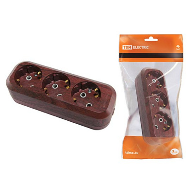 Колодка розеточная 3 гнезда с заземлением 16A 250V IP20 бук TDM ЭКО TDM ELECTRIC  SQ1806-0062