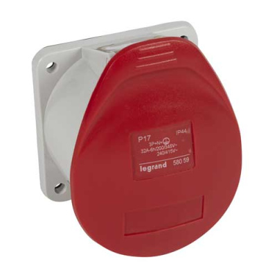 Встраиваемая прямая розетка с уменьшенным фланцем - P17 Tempra Pro - IP 44 - 380/415 В~ - 32 A - 3К+Н+З Legrand Legrand  058059
