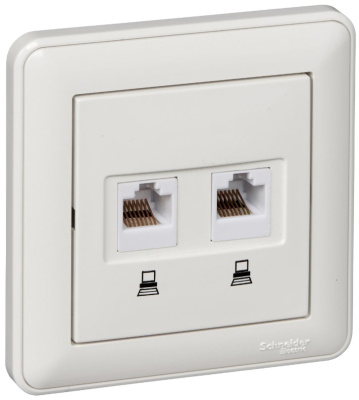 Розетка компьютерная 2-ая RJ45 кат.5e в сборе с рамкой Wessen 59 Белый Wessen Wessen 59 RSI-251KK5E-18