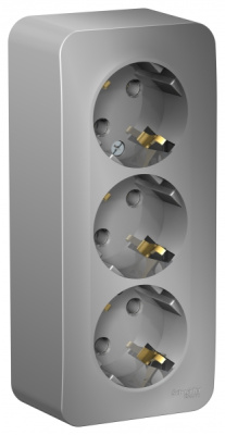 Розетка 3-я с заземлением без шторок накладного монтажа с изолирующей пластиной 16A 250В Systeme Electric Blanca Алюминий Systeme Electric Blanca BLNRA010313